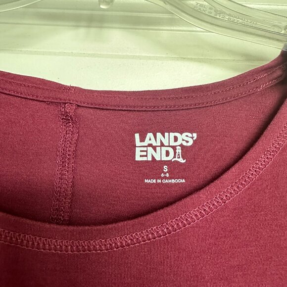 Lands' End Women's Top Burgundy Red Cotton Modal Elbow Sleeve Balletneck - Picture 4 of 8
